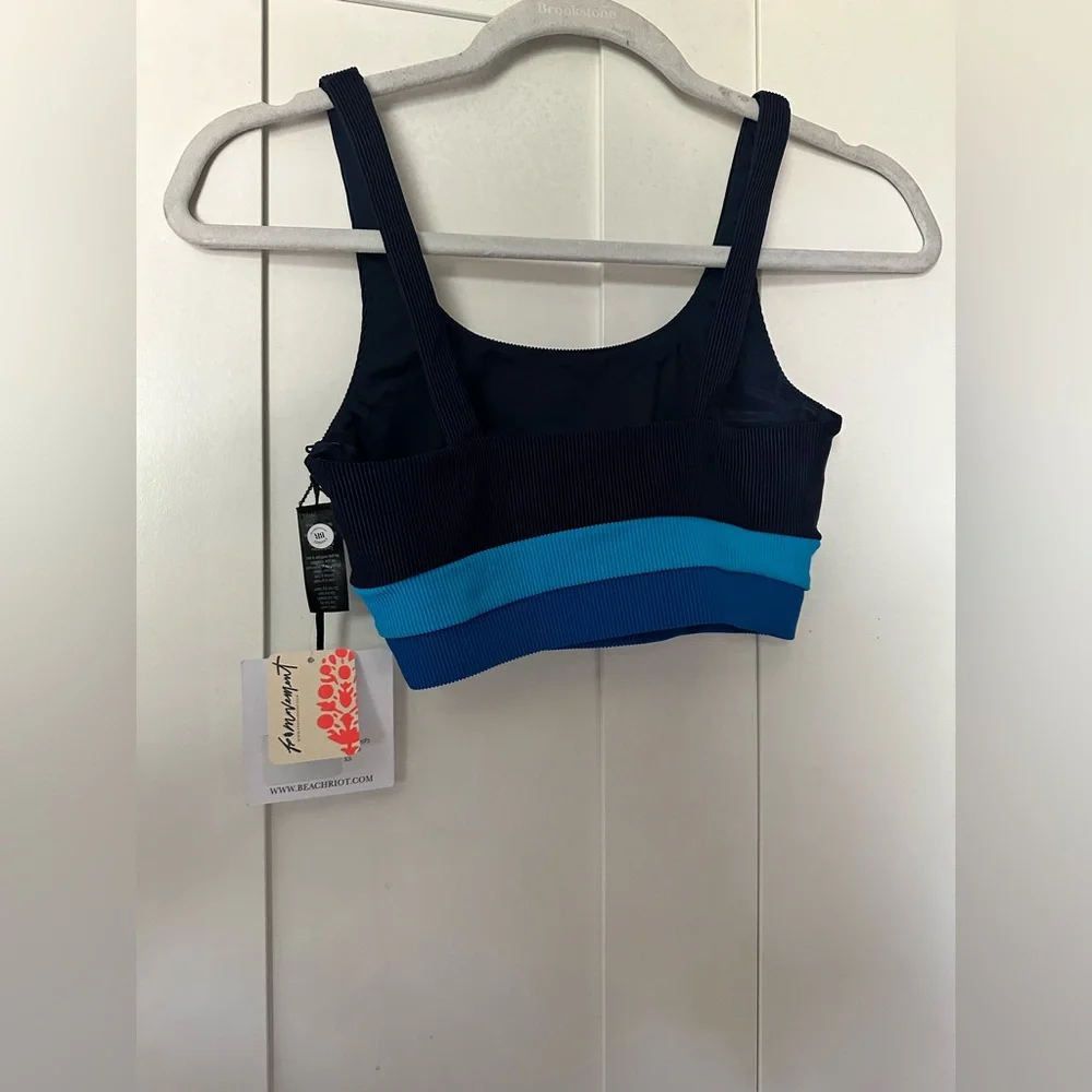 NWT Beach Riot Free People Collab Mackenzie Top In Marine Color-Block
